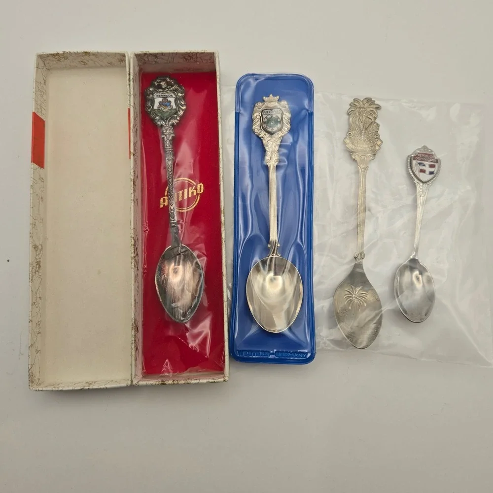 Vintage Souvenir Spoon Lot of 4 Bermuda Puerto Rico Jamaica Dominican Republic
